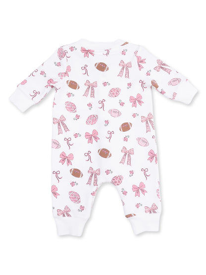 Baseball Collar Button Up Romper, Footballs and Bows