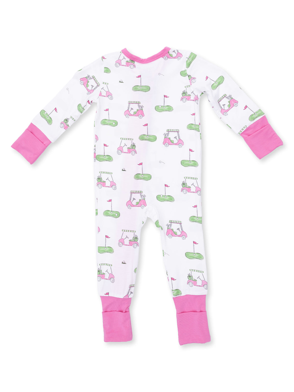 2-Way Zip Romper, Golf Carts Pink
