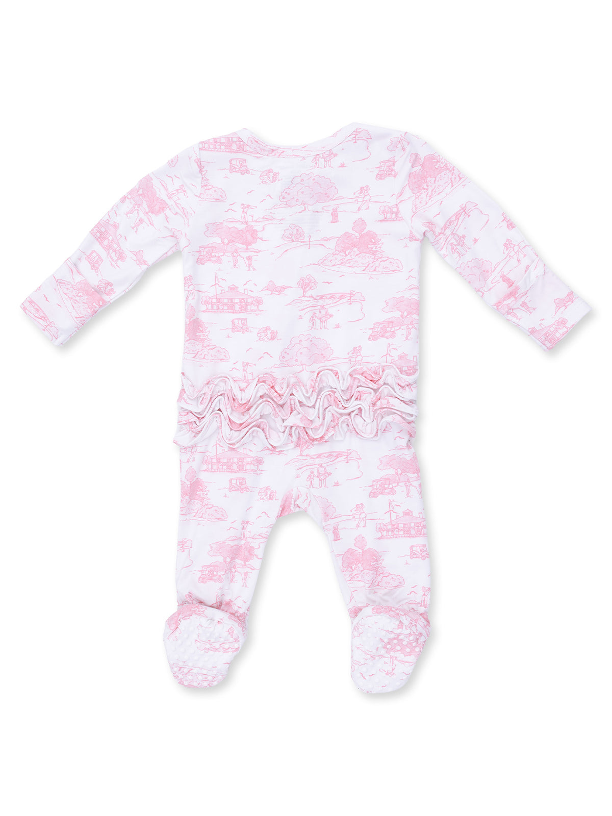 2-Way Zip Ruffle Footie, Golf Toile Pink