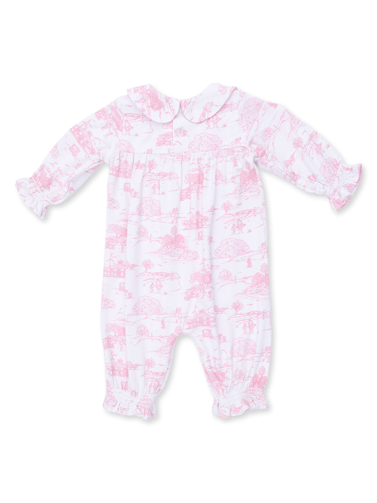 Smocked Long Sleeve Romper, Golf Toile Pink