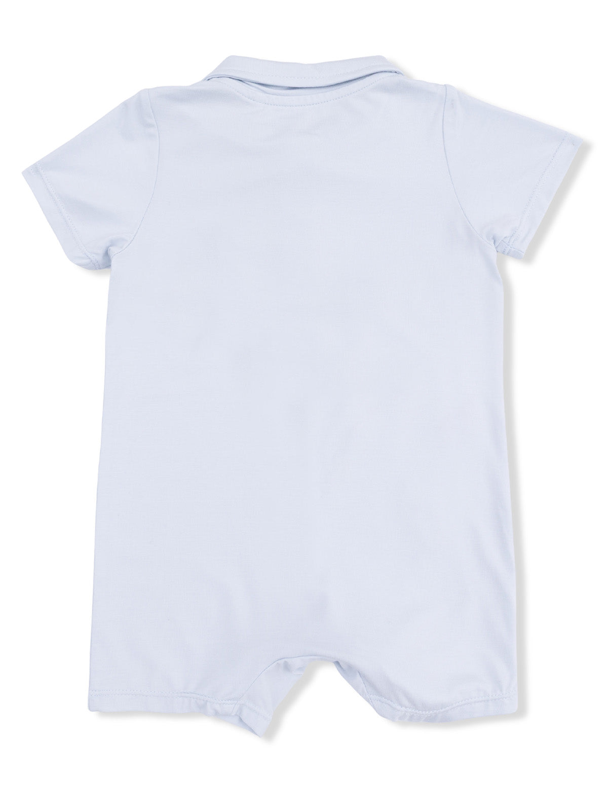 Light blue short-sleeve onesie with a polo collar, viewed from the back.