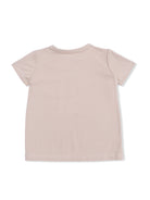 Light beige short-sleeve t-shirt viewed from the back, featuring a classic crew neckline and soft fabric.