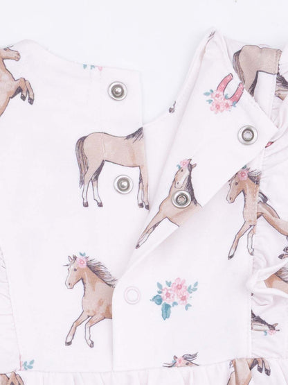 Long Sleeve Ruffle Bodysuit Dress, I Love Horses