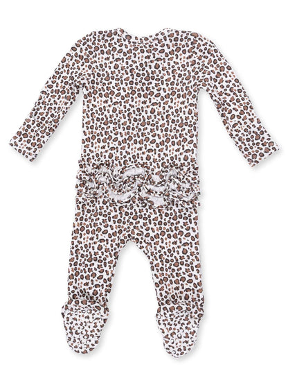 Ribbed 2-Way Ruffle Zip Footie, Leopard