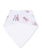 Lobster-patterned bib with a white front and a striped top, ideal for mealtime.