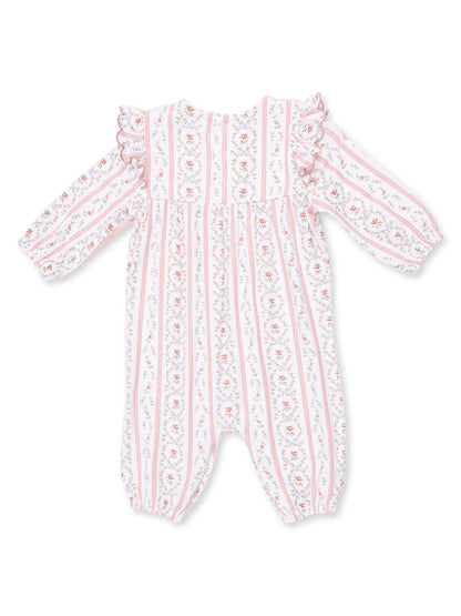 Long Sleeve Petal Ruffle Romper, Marnie Rosebud Stripe