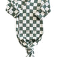 Matcha Milkshake Checkerboard / Organic Kimono Knot Gown
