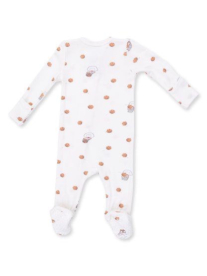 Ribbed 2-Way Zip Footie, Mini Basketballs