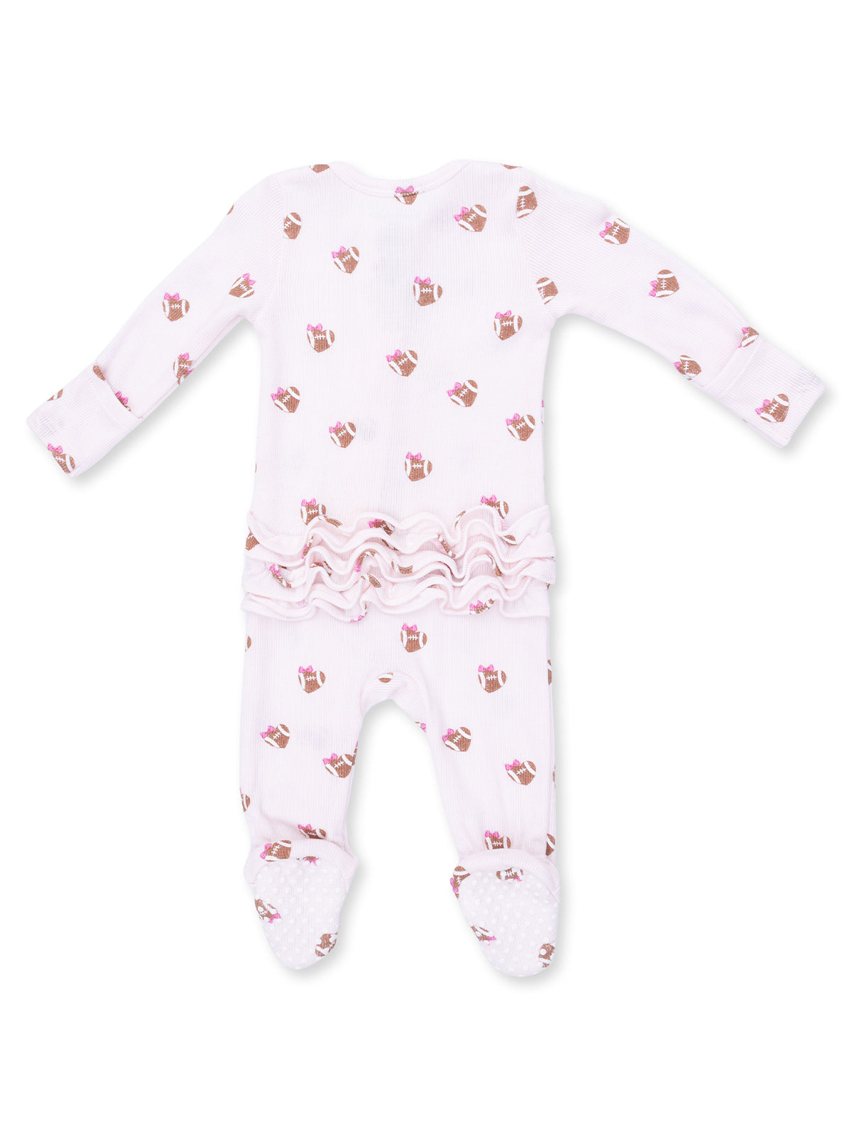 Ribbed 2-Way Ruffle Zip Footie, Mini Football Hearts