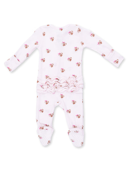 Ribbed 2-Way Ruffle Zip Footie, Mini Football Hearts