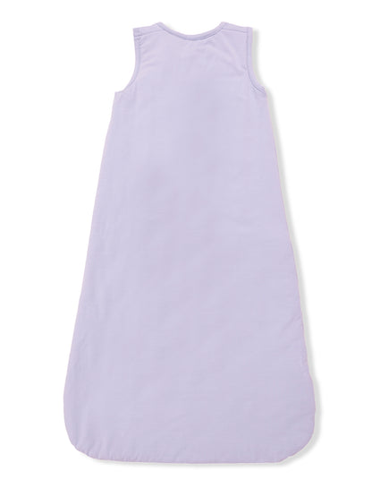 Light purple sleeveless baby sleeping bag, soft fabric, suitable for cozy sleep and safety. Back view displayed.