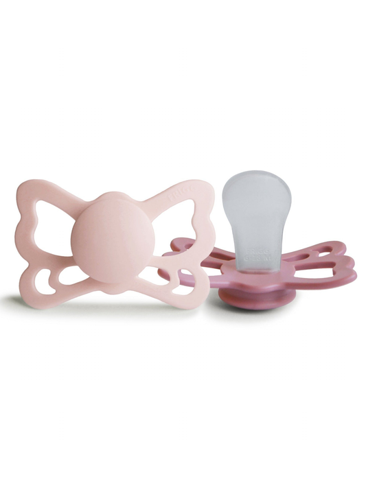 2-Pack Butterfly Anatomical Silicone Pacifiers, Blush/Cedar (6-18 months)