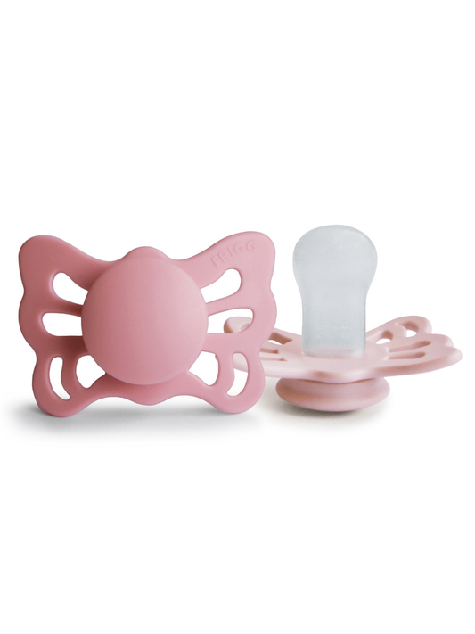 2-Pack Butterfly Anatomical Silicone Pacifiers, Cedar/Baby Pink (0-6 months)