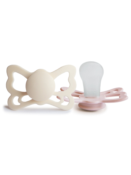 2-Pack Butterfly Anatomical Silicone Pacifiers, Cream/Blush (6-18 months)