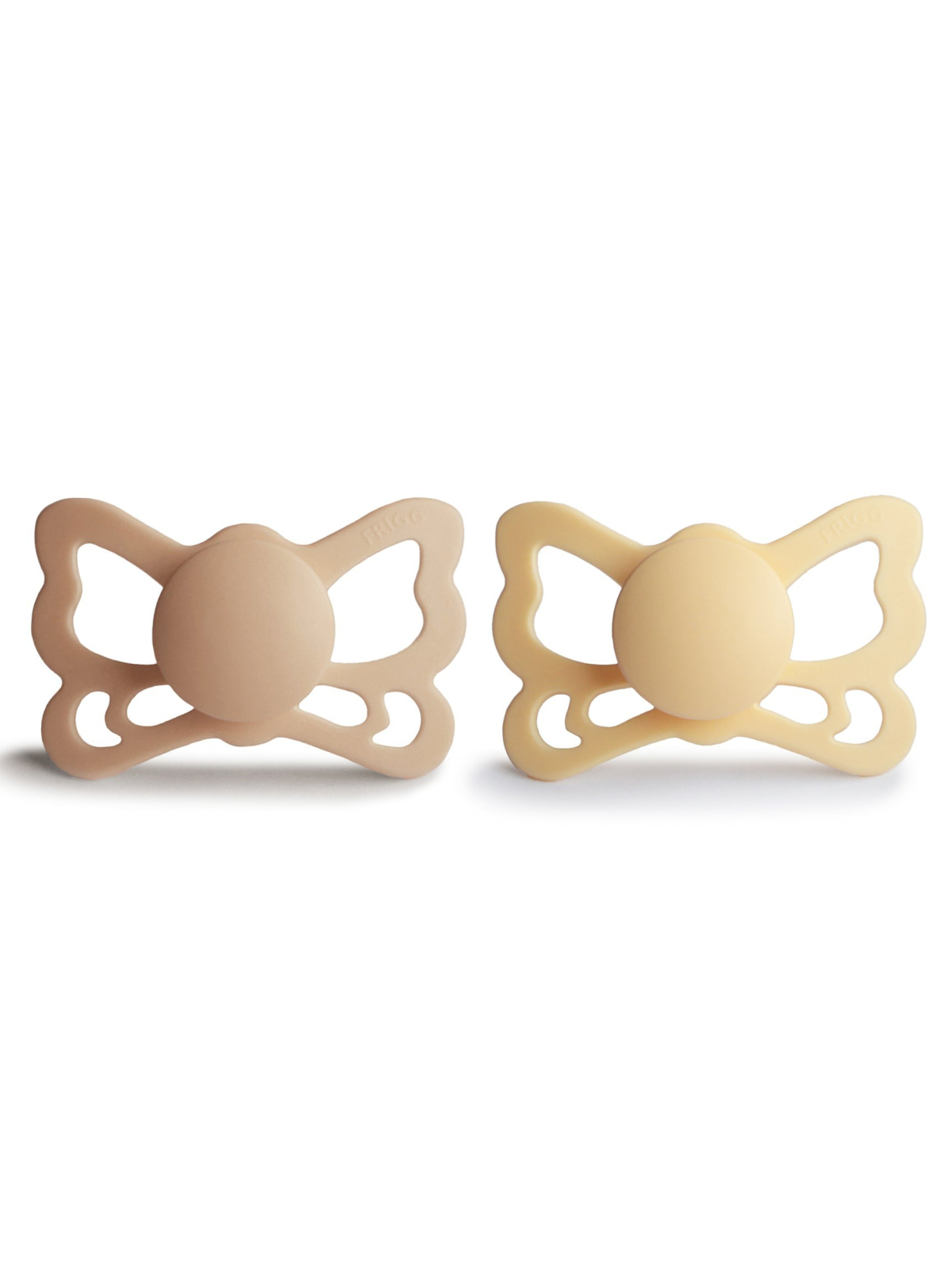 2-Pack Butterfly Anatomical Silicone Pacifiers, Pale Daffodil/Silky Satin (6-18 months)