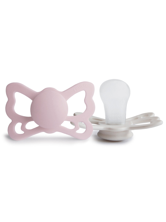 2-Pack Butterfly Anatomical Silicone Pacifiers, Primrose/Silver Grey (6-18 months)