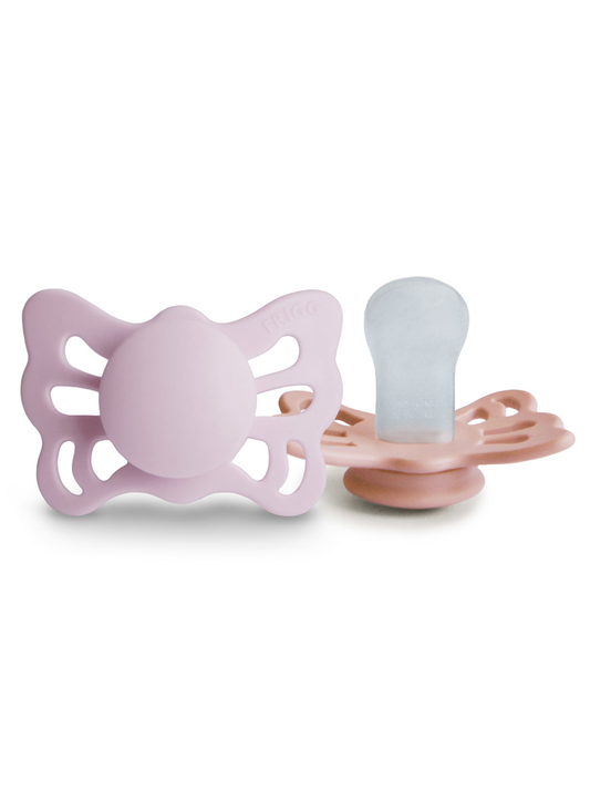 2-Pack Butterfly Anatomical Silicone Pacifiers, Soft Lilac/Pretty in in Peach (0-6 months)