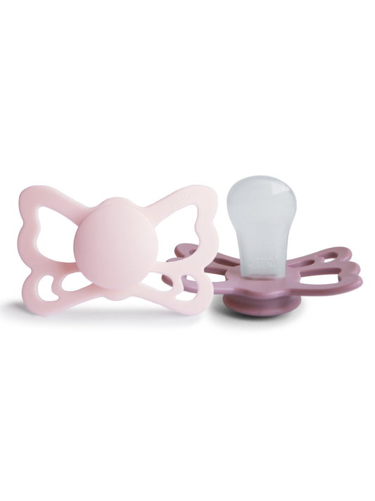 2-Pack Butterfly Anatomical Silicone Pacifiers, White Lilac/Twilight Mauve (6-18 months)