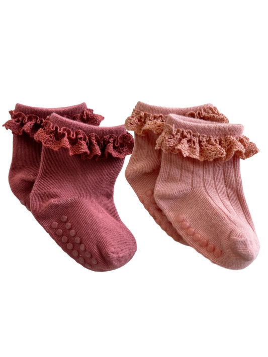 2-Pack Everyday Ruffle Socks, Dark Pink & Rosy Pink