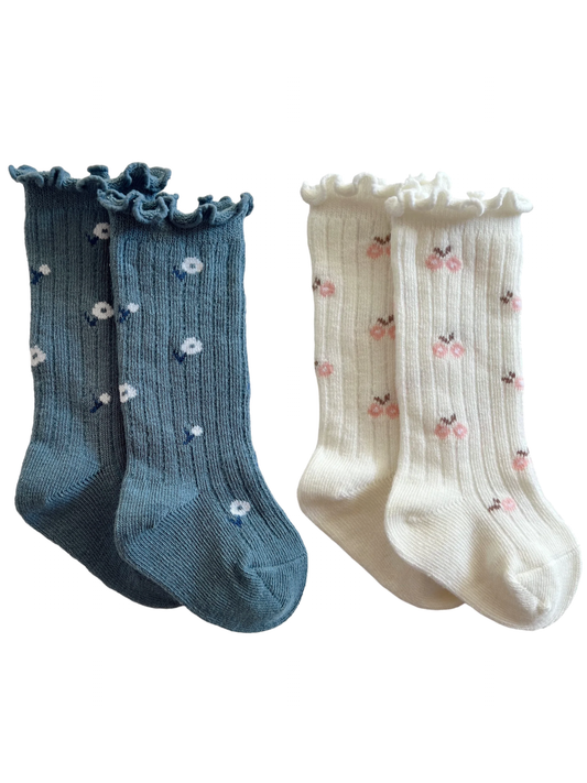 2-Pack Lettuce Edge Socks, Country Blue Floral & White/Pink Floral
