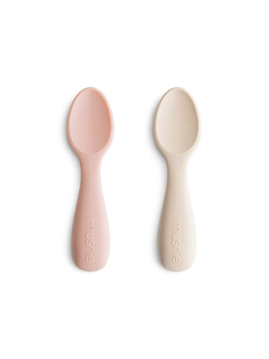 2-Pack Silicone Toddler Starter Spoons, Blush/Shifting Sand