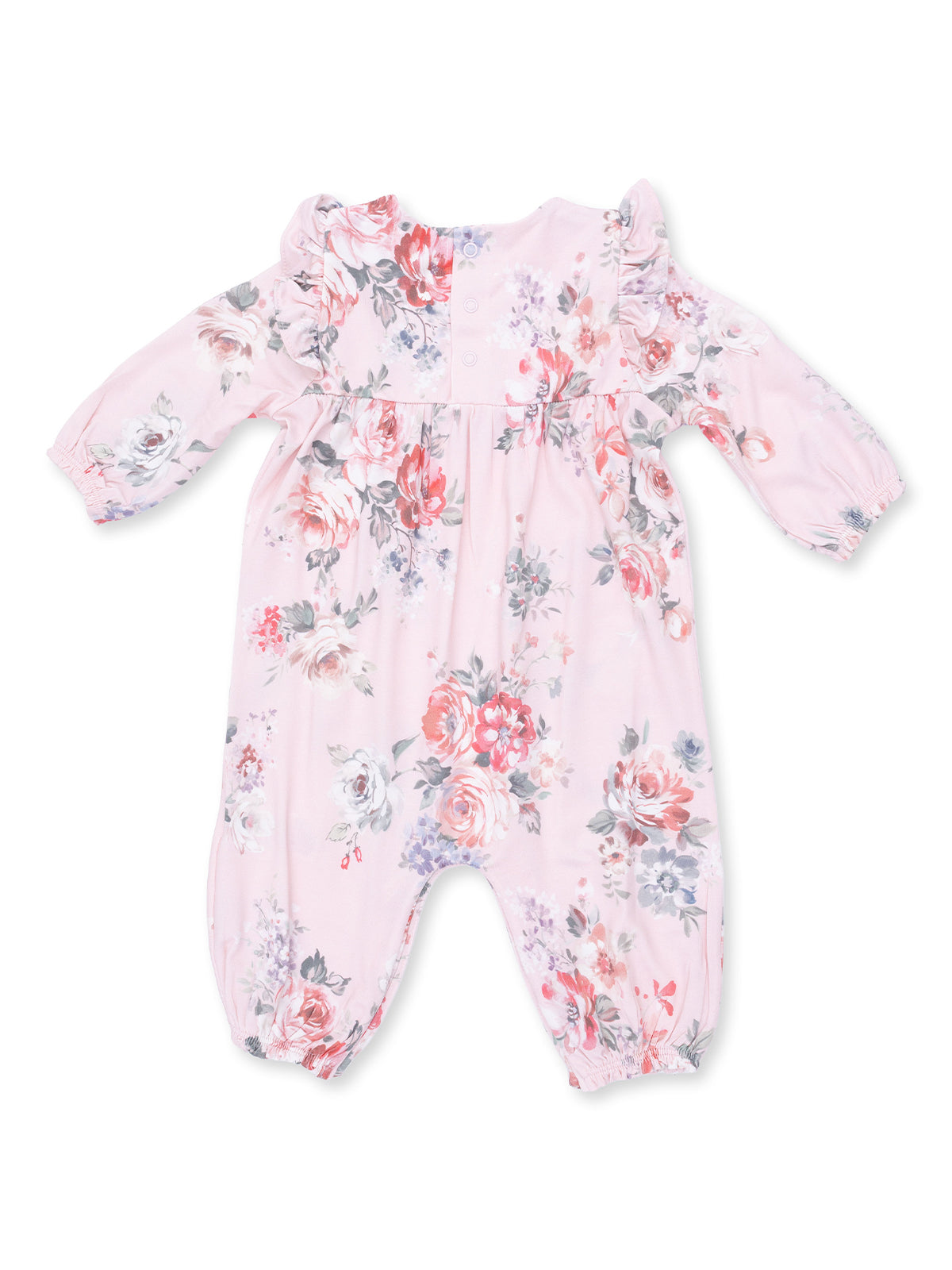 Ruffle Sleeve Romper, Painterly Rose Bouquets