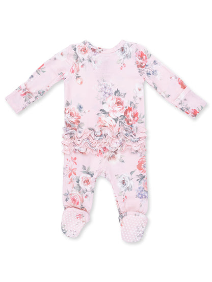 2-Way Zip Ruffle Footie, Painterly Rose Bouquets