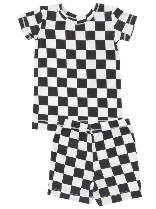 2-Piece Short Loungewear Set, Black Checkerboard
