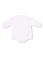 White long-sleeve baby onesie, viewed from the back, with a soft and comfortable fit.