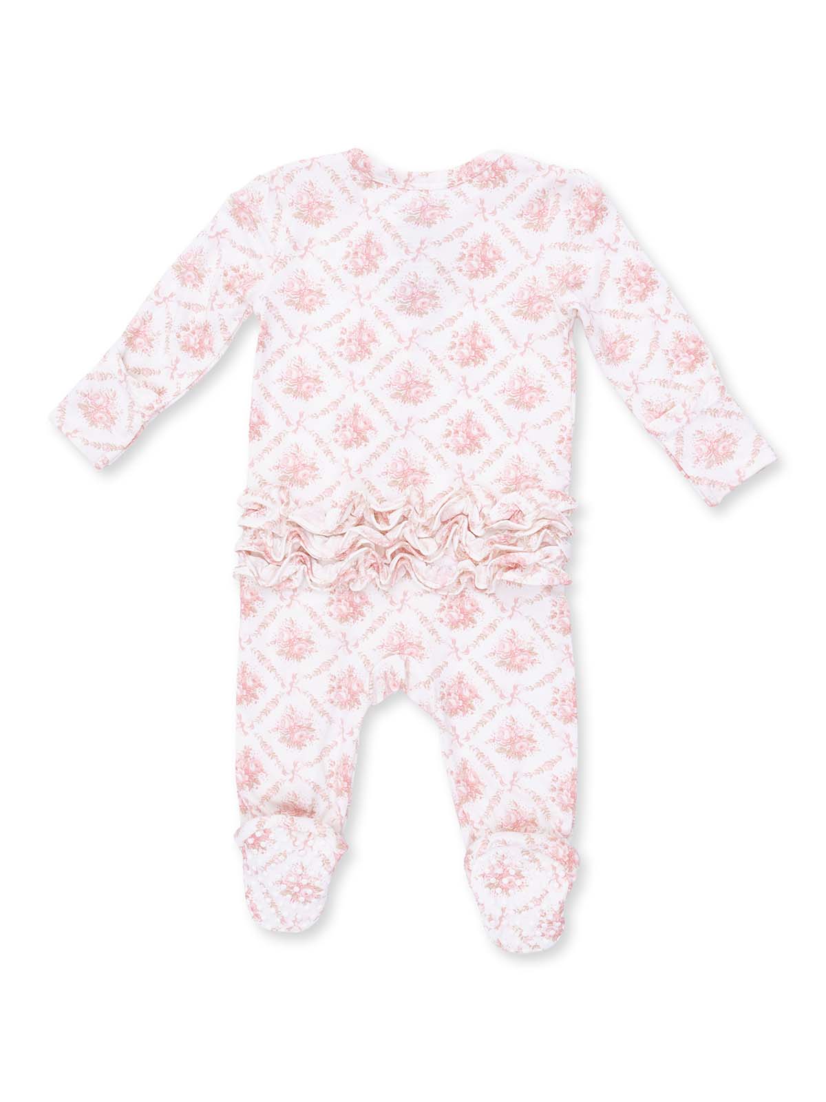 2-Way Zip Ruffle Footie, Rose Bow Lattice