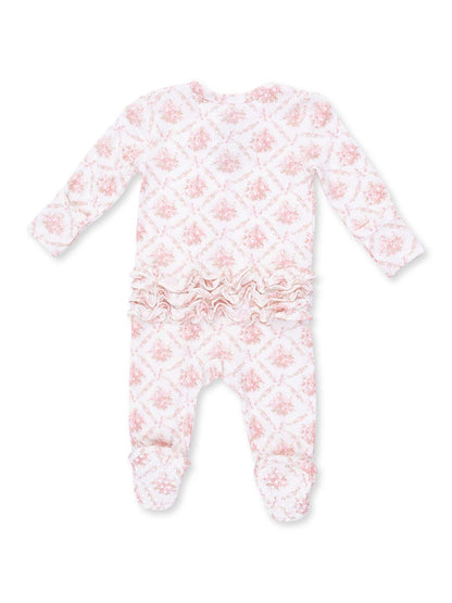 2-Way Zip Ruffle Footie, Rose Bow Lattice
