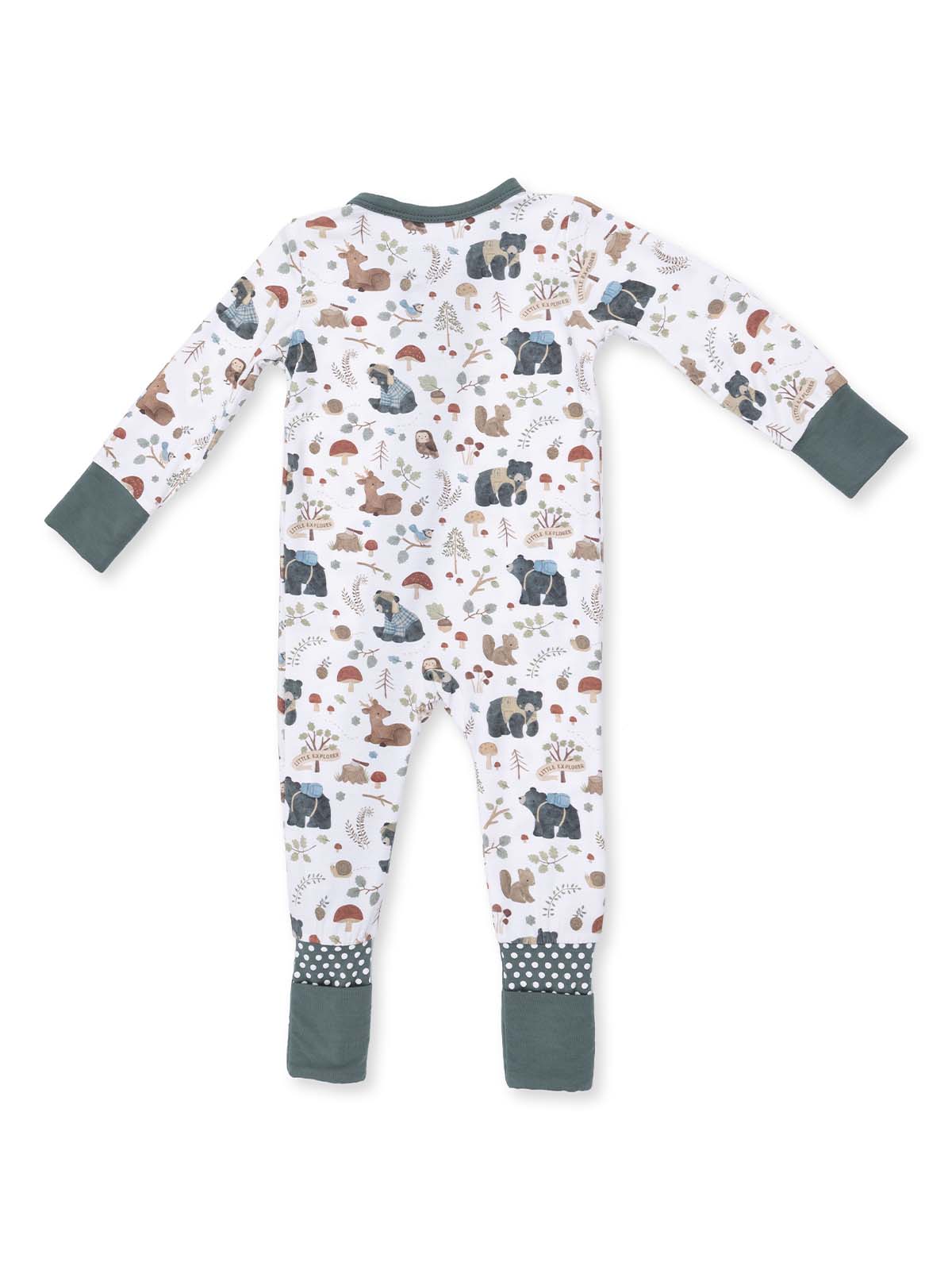 2-Way Zip Romper, Southern Woodland Animals Green