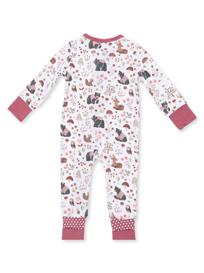2-Way Zip Romper, Southern Woodland Animals Pink
