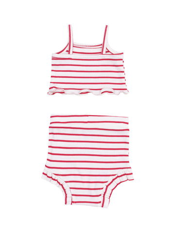 Tank Top & High Waisted Short Set, Stripe Vintage Red