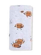 Cartoon footballs with faces play on a white background, creating a fun and whimsical design.
