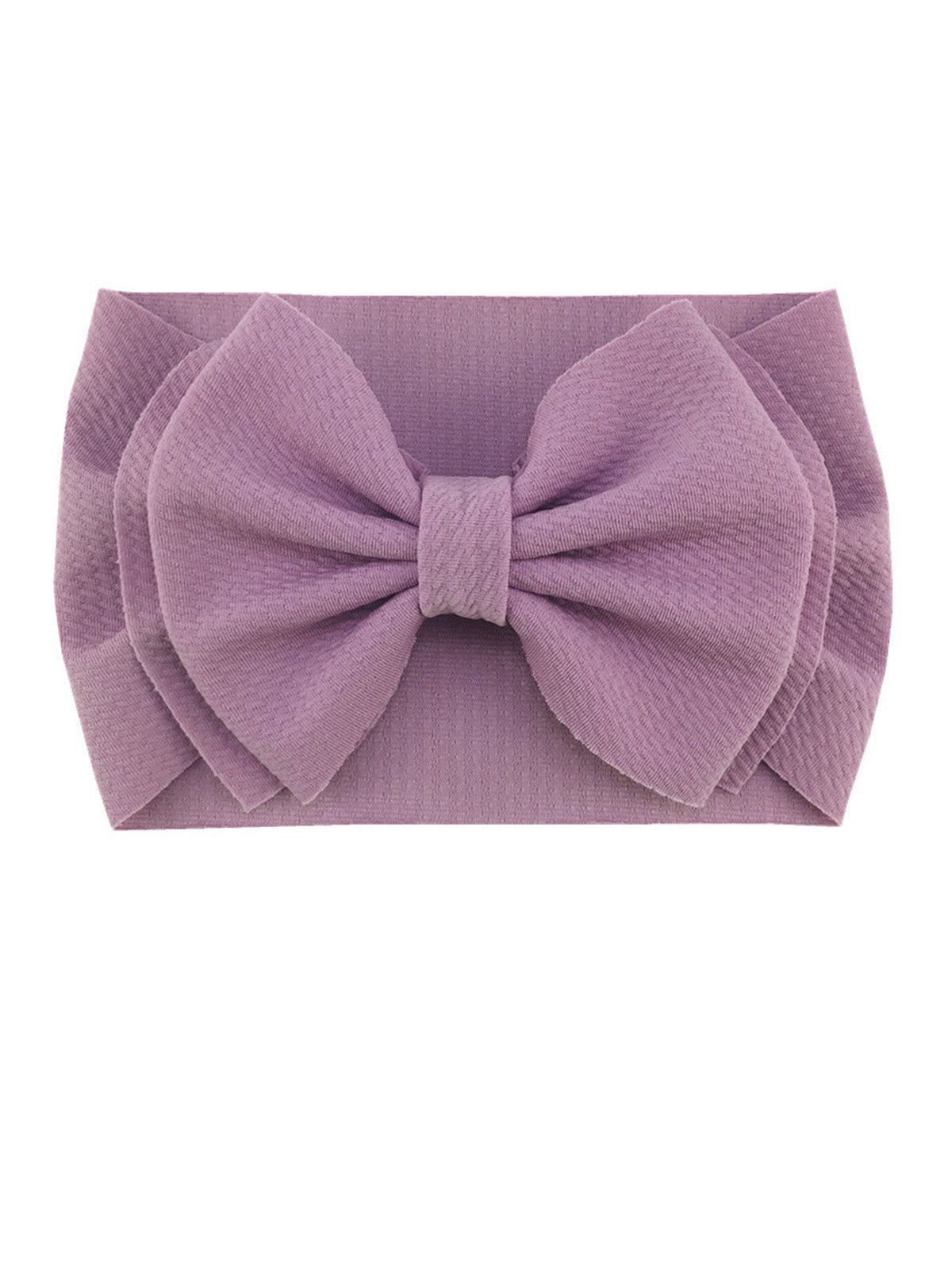 Purple hairband with a large bow, made of textured fabric, perfect for adding a stylish touch to any outfit.