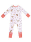 2-Way Zip Romper, Vintage Animal Faces Pink