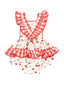 Ric-Rac Ruffle Sunsuit, Watercolor Cherries + Gingham