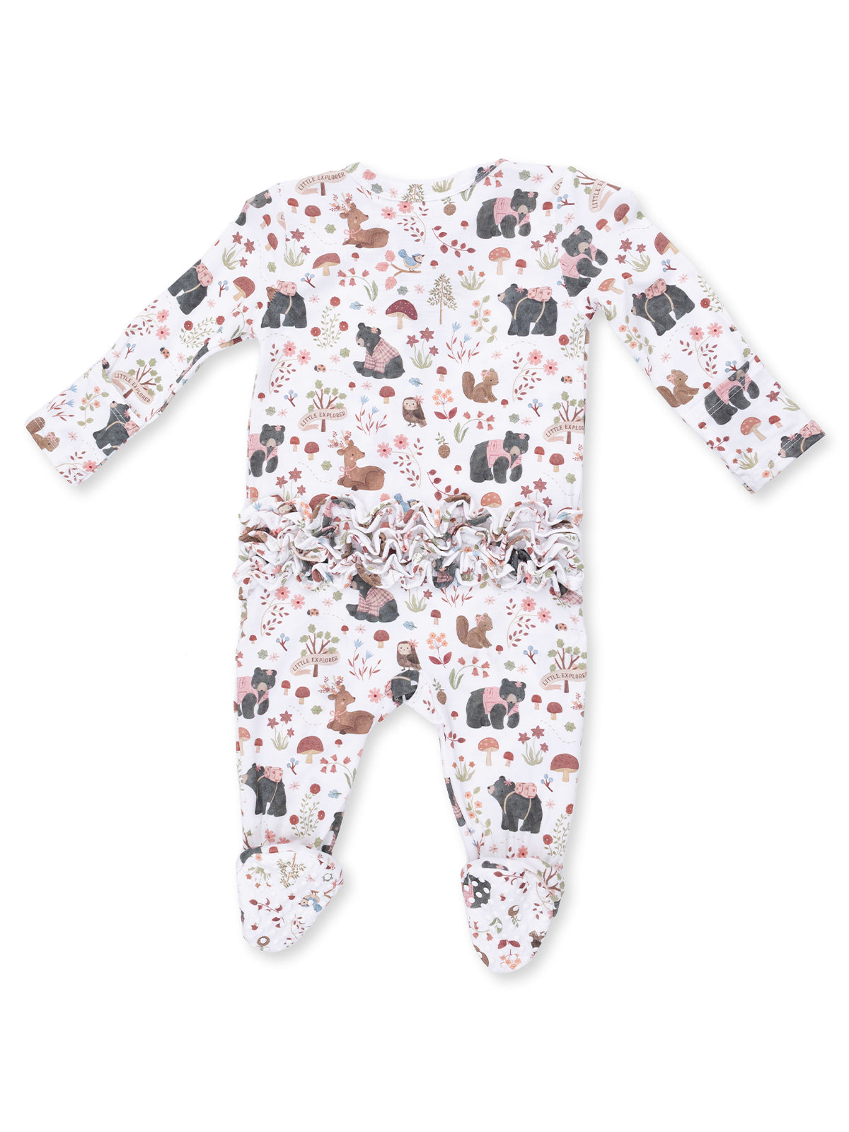 2-Way Zip Ruffle Footie, Southern Woodland Animals Pink