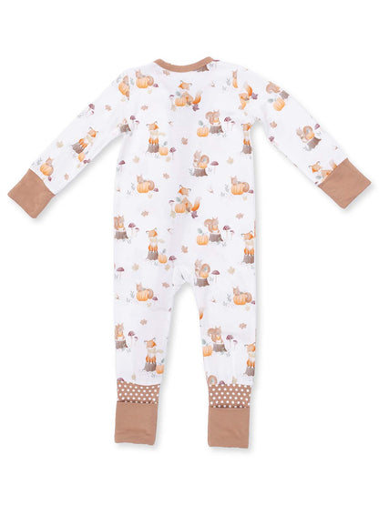 2-Way Zip Romper, Woodland Animals with Pumpkins