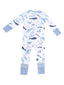 2-Way Zip Romper, Blue Whales