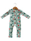 Organic Waffle Basic Zip Romper, Festive Firs