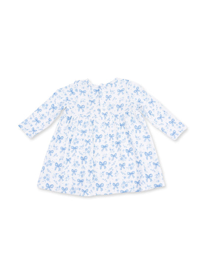 Ribbed Simple Dress & Bloomer, Blue Bows and Flowers