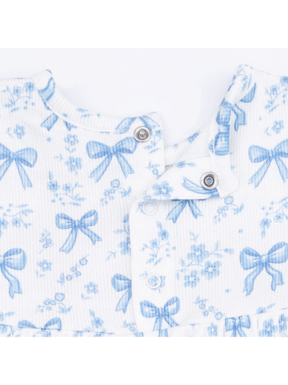 Ribbed Simple Dress & Bloomer, Blue Bows and Flowers