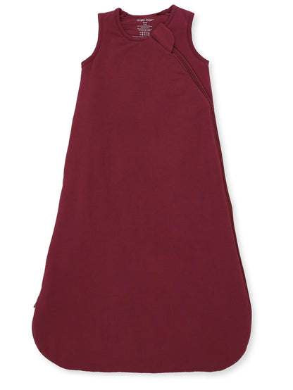 Burgundy sleeveless baby sleeping sack with a side zip closure for easy dressing.
