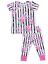 Short Sleeve Loungewear Set, Cabbage Rose Stripe