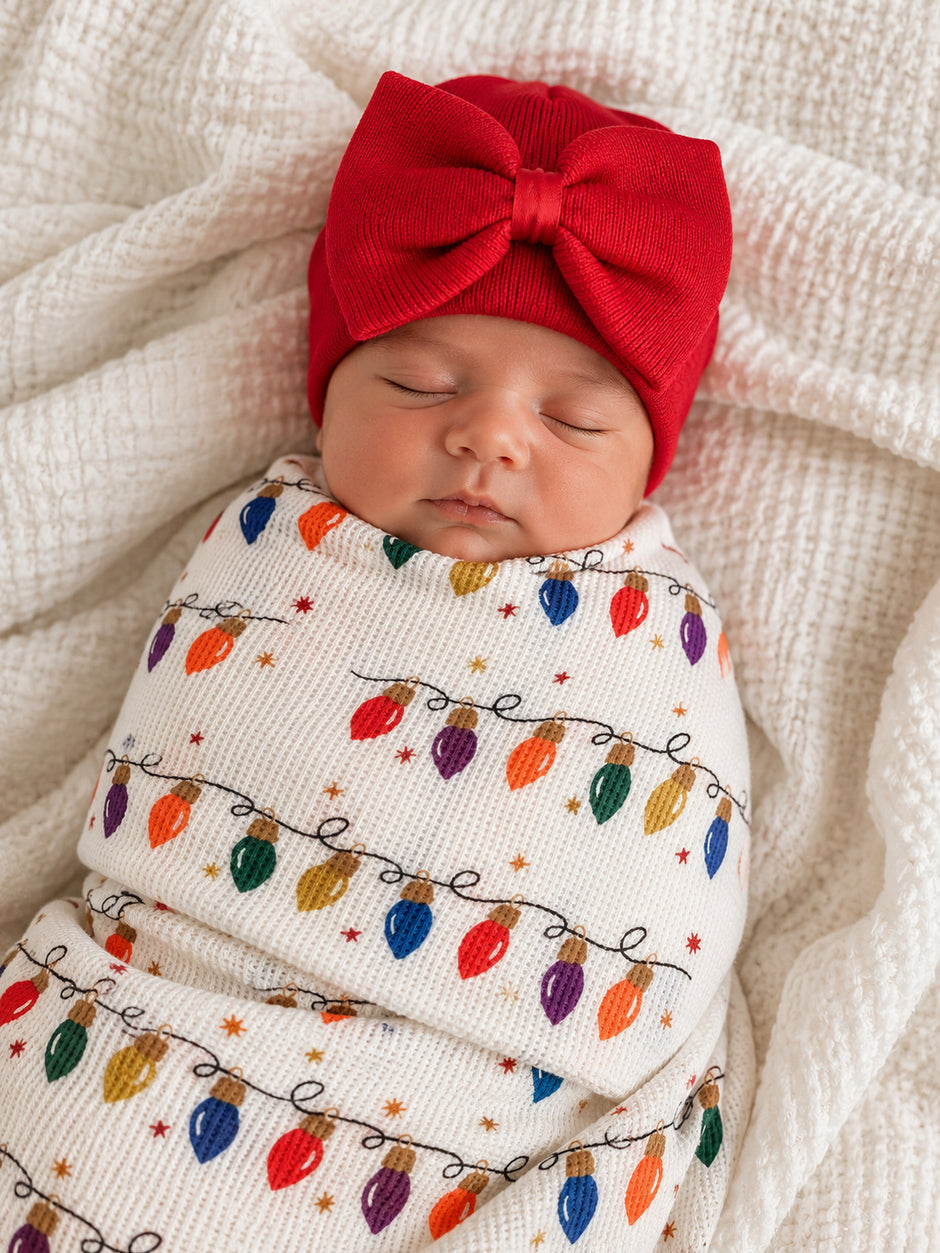 Organic Cotton Waffle Swaddle, Christmas Lights