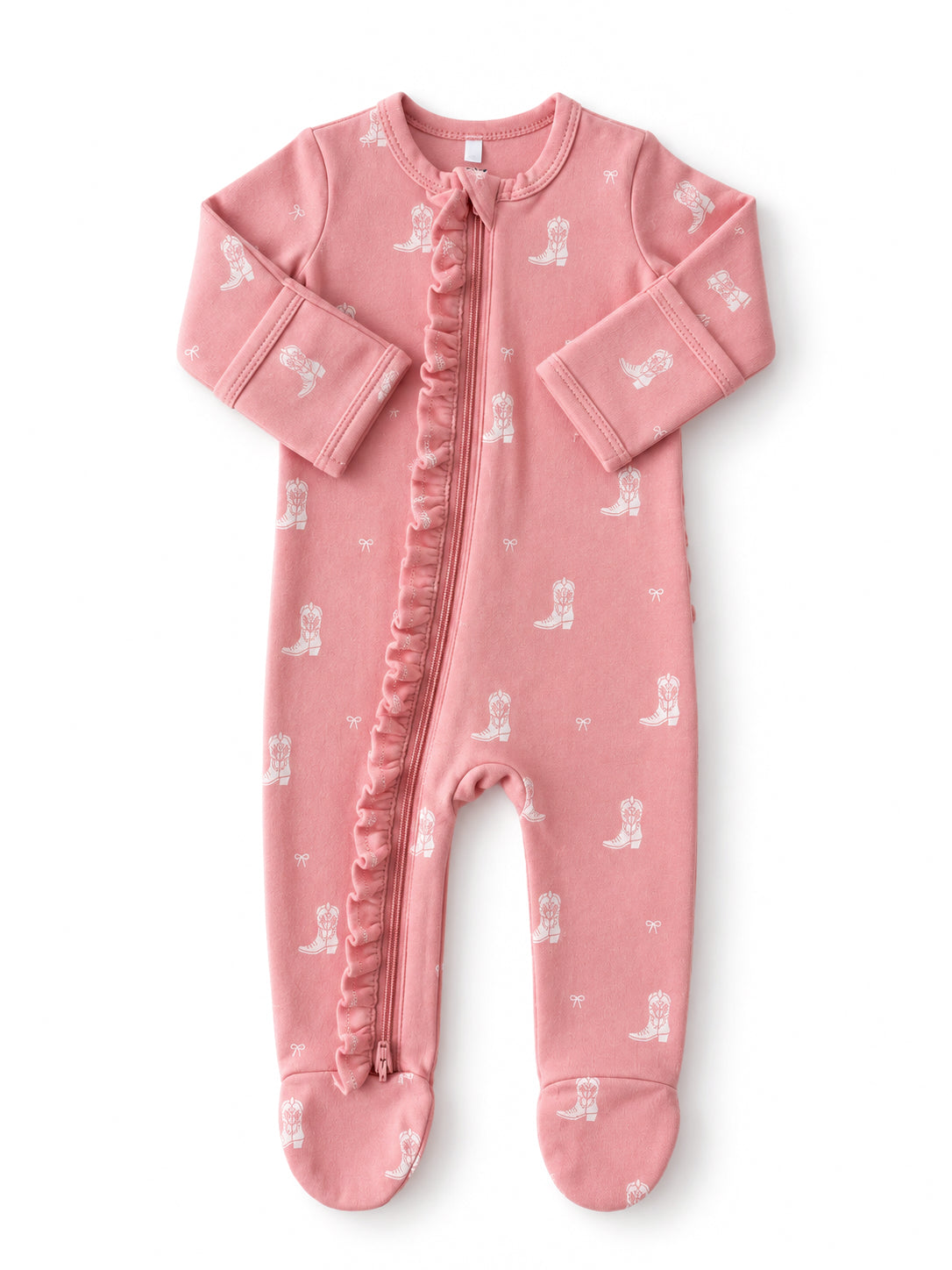 Boots & Bows / Organic Cotton Frill 2-Way Zip Footie