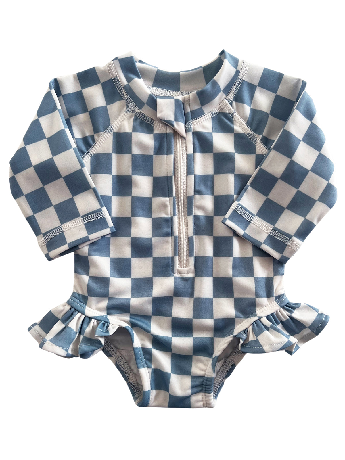 Blueberry Muffin Checkerboard / Skipper Rashguard Swimsuit / UPF 50+