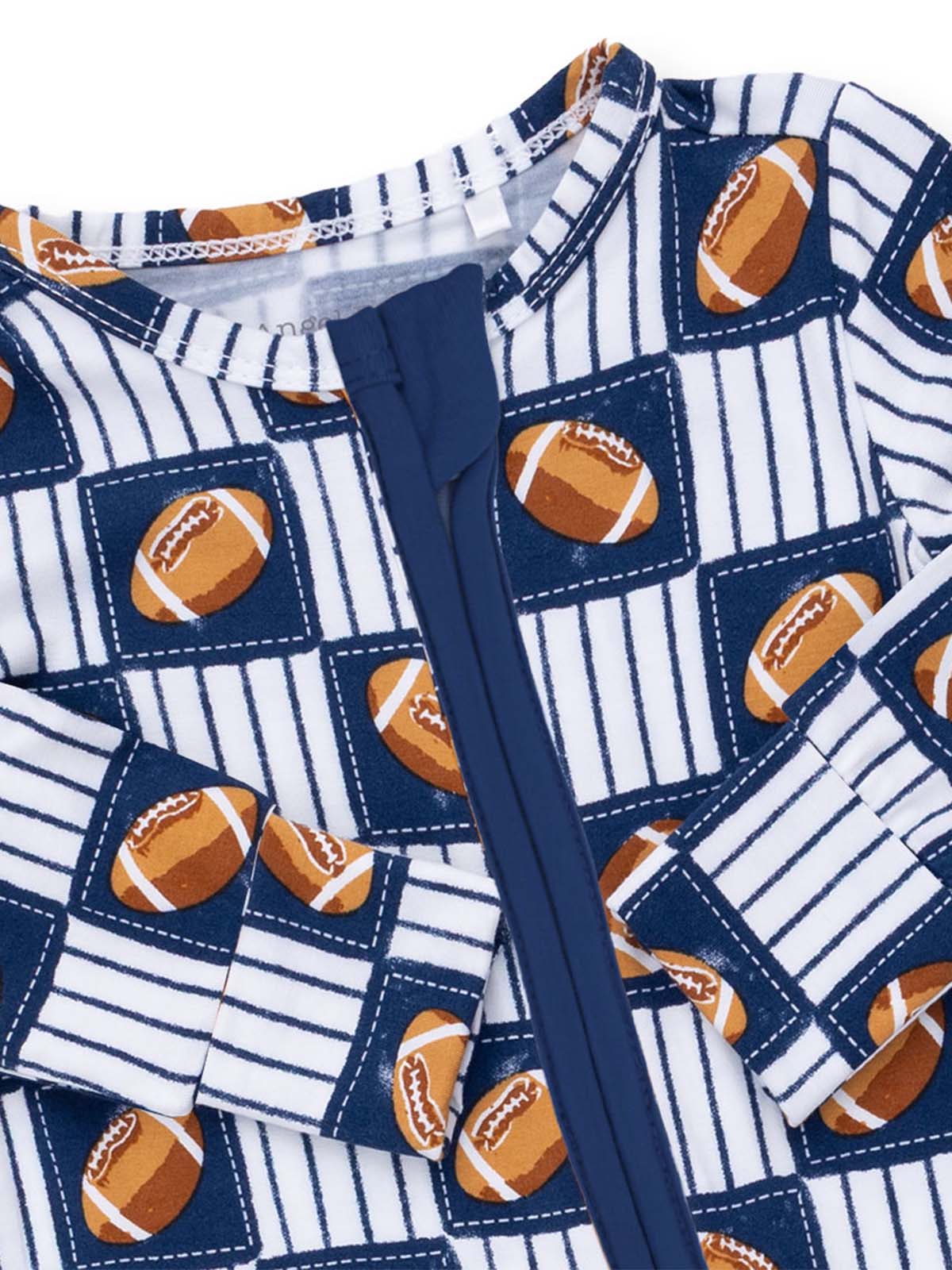 2-Way Zip Romper, Football Patchwork